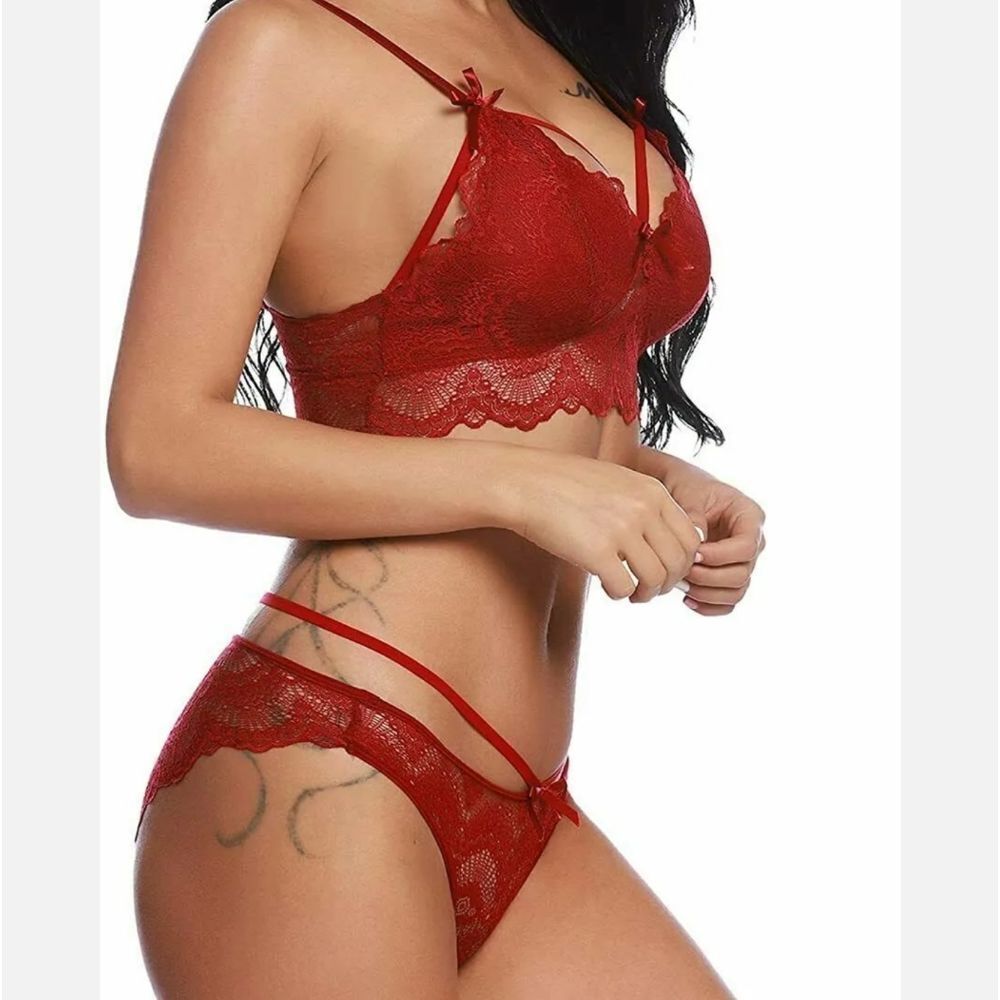 Women Sexy Lingerie Babydoll Bra Lace Bralette and Panty Set Sleepwear Set
